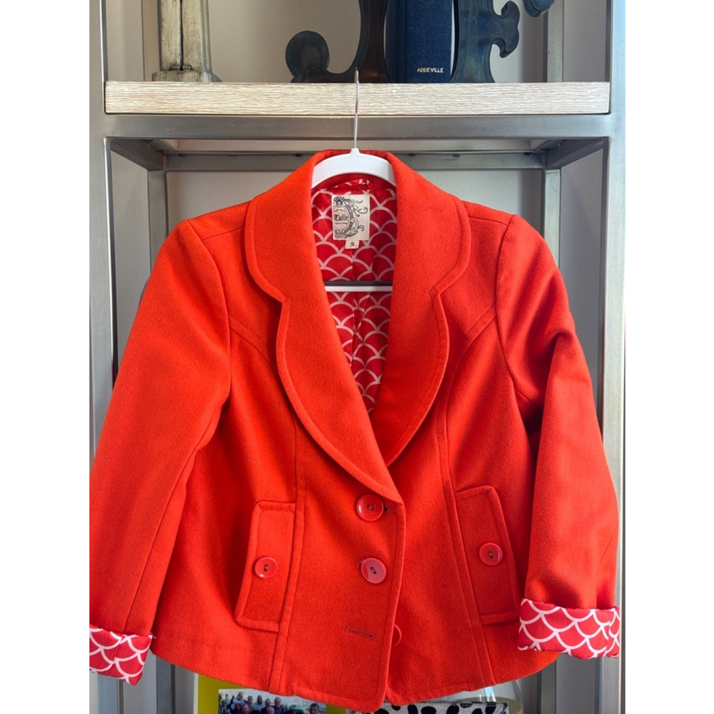 Women's Anthropologie Tulle Blazer Jacket S Orange White